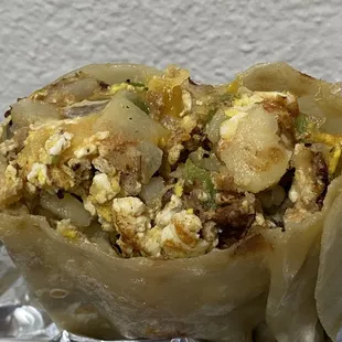 Machaca breakfast burrito (swapped to my own aluminum wrapper cause of COVID concerns)