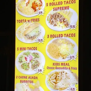 Menu from their Drive Thru