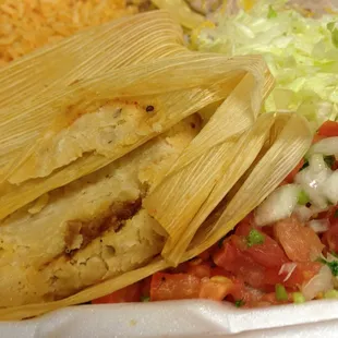 Beef tamales combo.