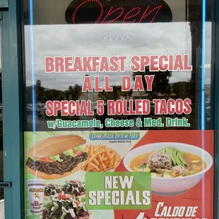 breakfast special menu