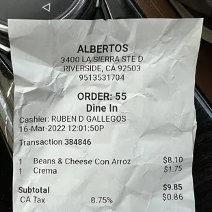 Receipt of my order!