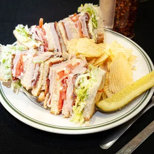 a plate of sandwiches and chips