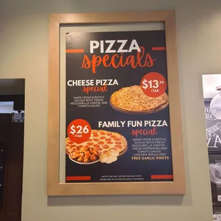 a pizza menu