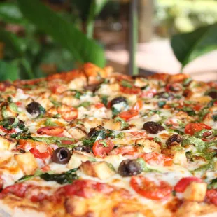a closeup of a pizza