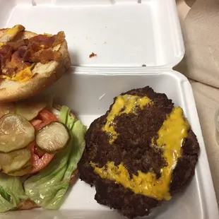 Bacon cheese burger but it was missing the onion.