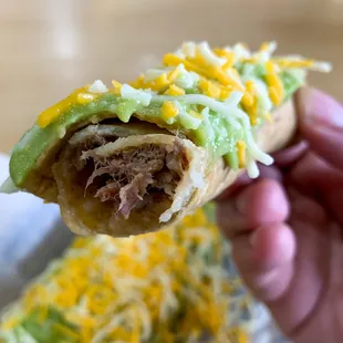 Inside Big Rolled Taco with Shredded Beef (40/100)