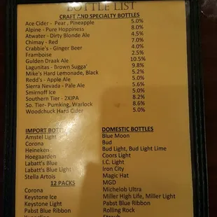 the menu for the restaurant