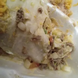Mush inside the burrito.