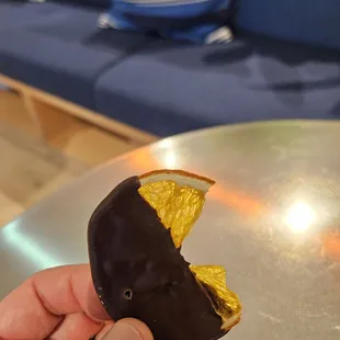 Freeze dried oranges dipped in dark chocolate