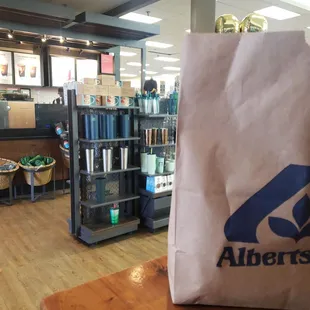 a grocery bag on a table
