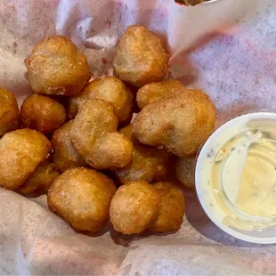 Battered mushrooms with ranch dressing