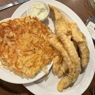 Fish fry with lyonnaise potatoes