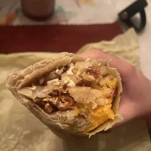 #4 breakfast burrito (bacon egg potato and cheese)