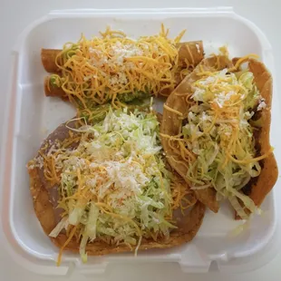 2 Rolled Tacos, Bean Tostada And Beef Taco Special