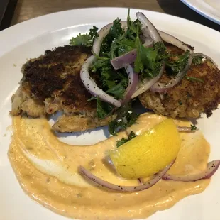 Crab cakes. Too salty.