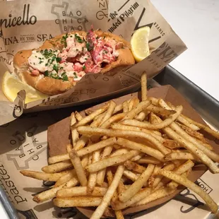 Lobster roll and fries