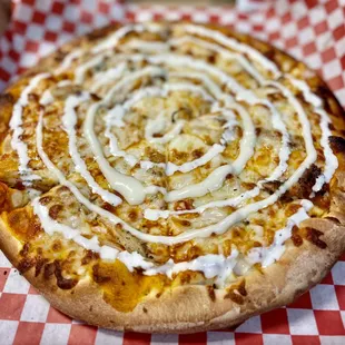 a pizza with onions and cheese