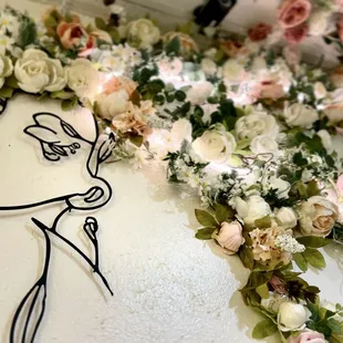 a drawing of a woman surrounded by flowers