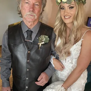 Flower crown for me and boutonnière for my dad