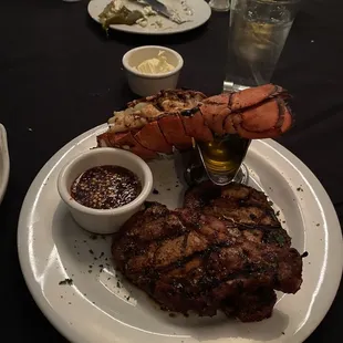 Grilled Pork Chops Lobster Tail