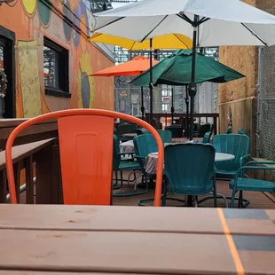 tables and umbrellas