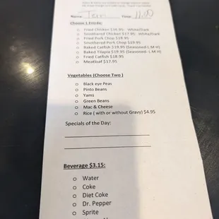 menu