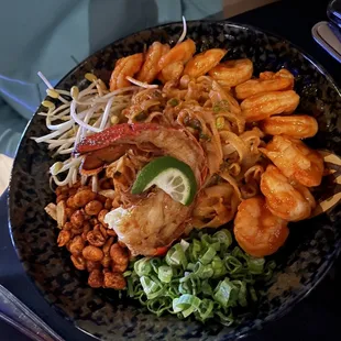 Lobster and shrimp pad Thai