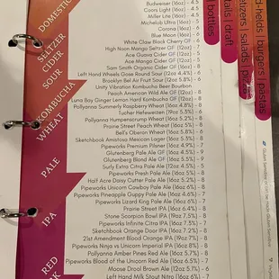 Beer menu
