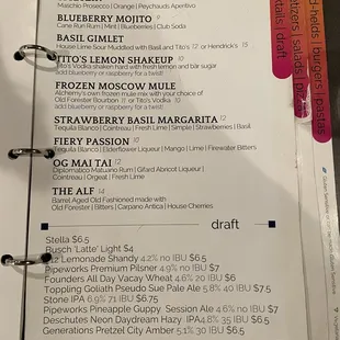 Drink menu