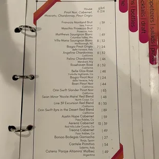 Wine menu