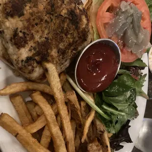 Turkey Burger with fries and greens