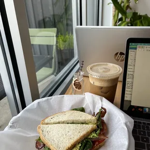 a sandwich and a drink
