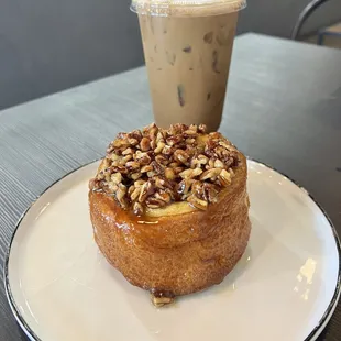 Pecan bun and coffee