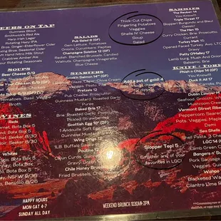 the menu of a restaurant
