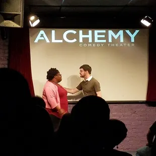 Two of the very funny actors doing improv. They were not shy at all.