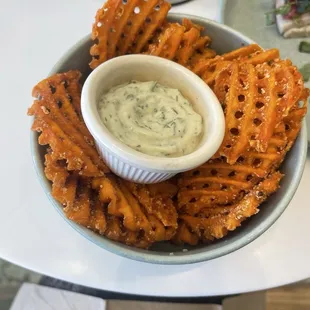 sweet potato waffle fries w/ vegan ranch