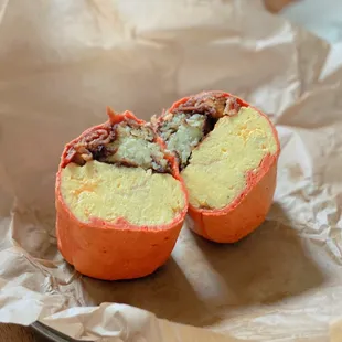a cut in half of an orange