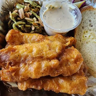 Cod fish fry with brussel sprouts