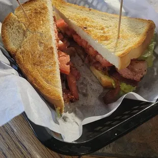 a sandwich in a basket