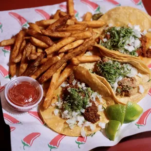Tacos (chorizo, Al pastor, and Deshebrada)