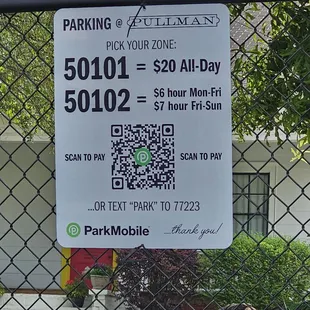 Price for parking at Pullman Yard.