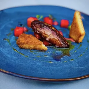 Foie gras with rhubarb, pickled watermelon and toasted brioche (so you can soak up all the goodness!)