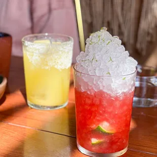 two drinks on a wooden table