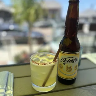 Mexican beer and a cocktail