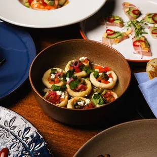 a variety of dishes on a table