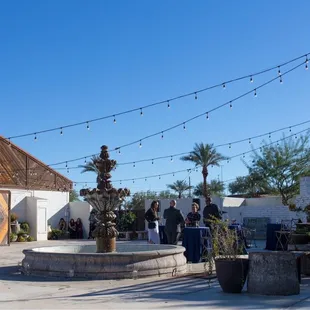 Courtyard set up for cocktails and dancing later