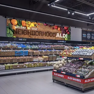 a produce section in a grocery store