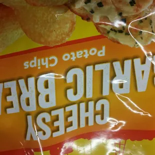 Gsrlic Cheesy Bread flavored potato chips