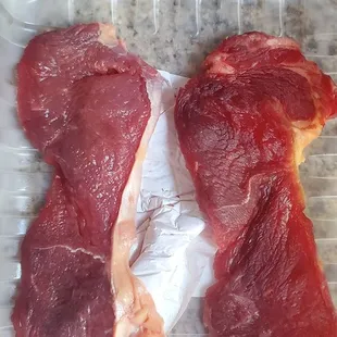 These are the super tough gristly "ribeyes" we received not sure what their butcher was thinking, but this is NOT ribeye. I paid 14.99 a lb