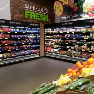 a produce section in a grocery store